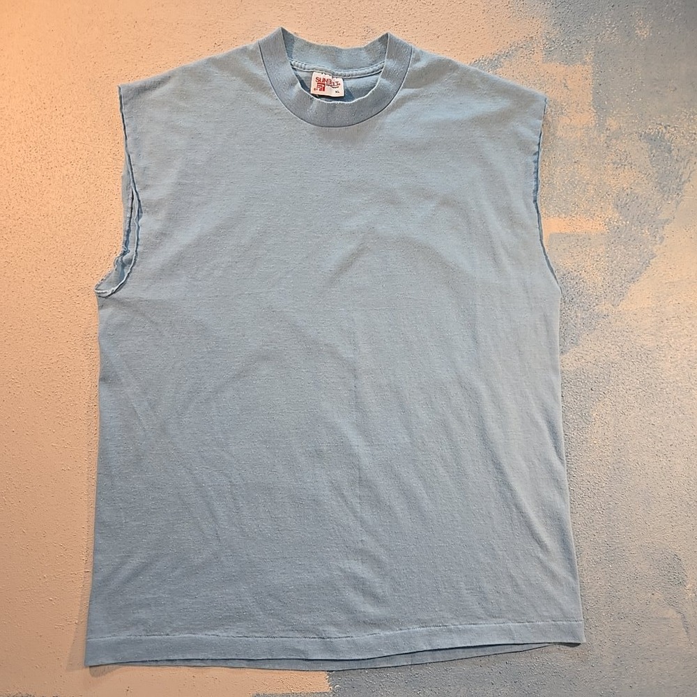 VTG Sunbelt Sportswear Mens XL Cutoff T-Shirt Blue Single Stitch 50‎ Cotton USA
